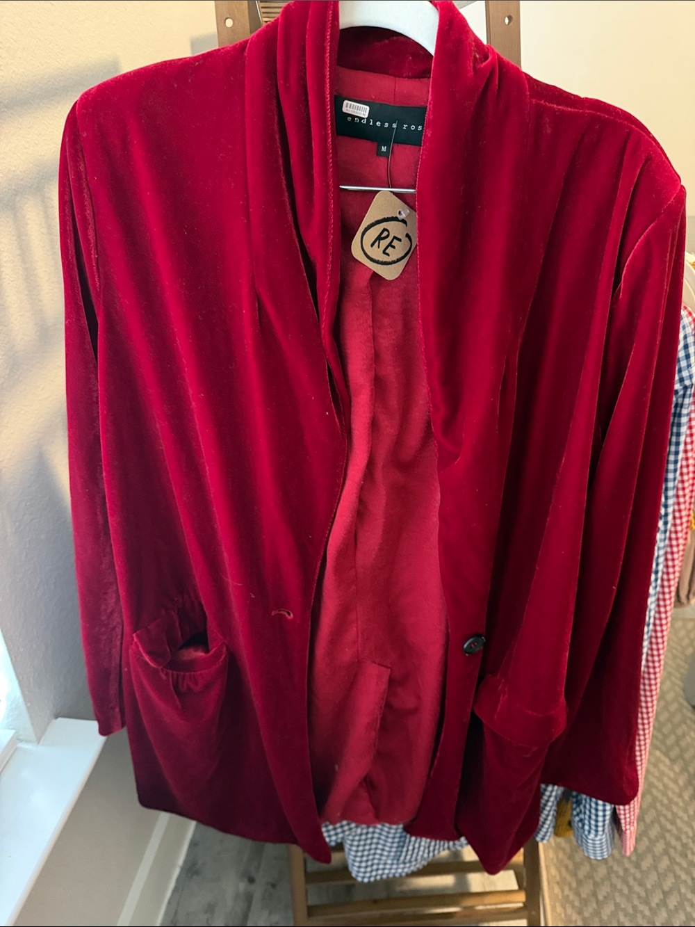 Endless Rose Deep Red Velvet Open-Front Blazer